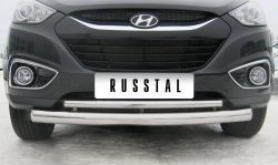 21 299 р. Защита переднего бампера (2 трубыØ76 и 42 мм, нержавейка) SLITKOFF  Hyundai IX35  LM (2009-2018) дорестайлинг, рестайлинг  с доставкой в г. Набережные‑Челны. Увеличить фотографию 2