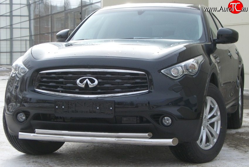 24 849 р. Защита переднего бампера (2 трубыØ63 и 42 мм, нержавейка) SLITKOFF INFINITI FX35 S51 дорестайлинг (2008-2011)  с доставкой в г. Набережные‑Челны