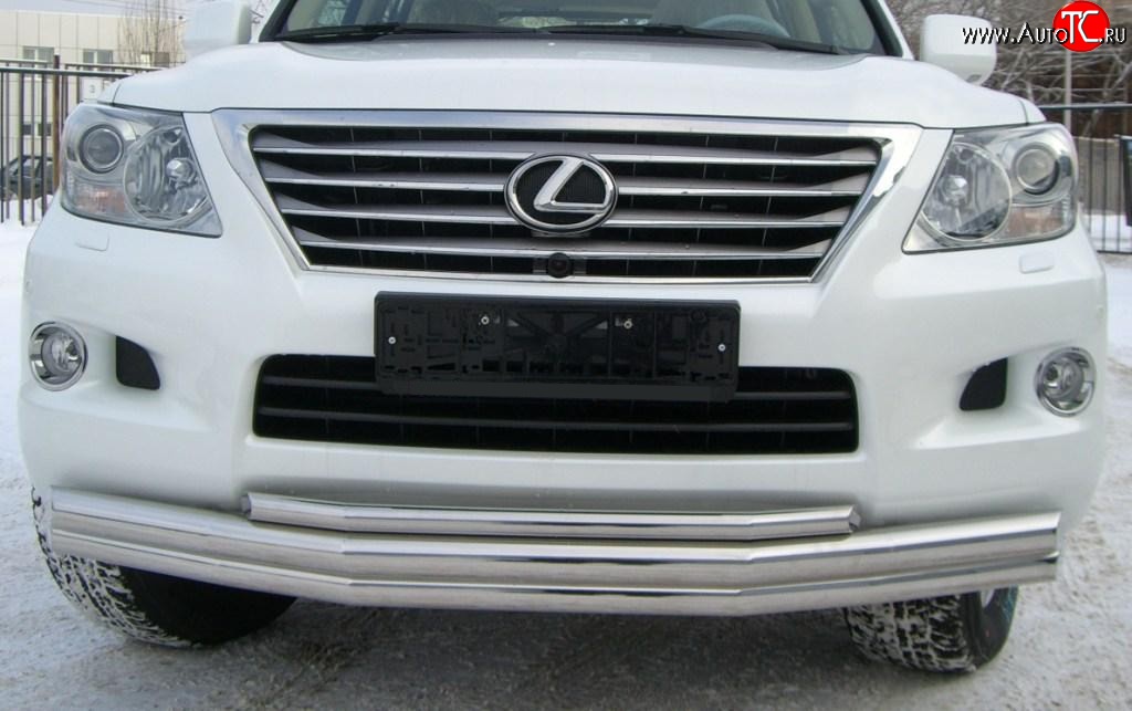 29 749 р. Тройная защита переднего бампера SLITKOFF 70 мм Lexus LX570 J200 дорестайлинг (2007-2012)  с доставкой в г. Набережные‑Челны