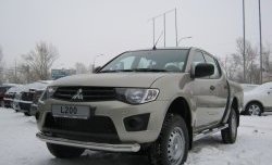 22 749 р. Защита порогов Russtal из трубы d76 мм с пластиковыми вставками для ног Mitsubishi L200 5 KK,KL рестайлинг (2018-2022) (Защита порогов с со скосами на торцах (вариант 1))  с доставкой в г. Набережные‑Челны. Увеличить фотографию 3