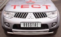 21 799 р. Защита переднего бампера (2 трубыØ76 и 63 мм, нержавейка) SLITKOFF  Mitsubishi Pajero Sport  PB (2008-2013) дорестайлинг  с доставкой в г. Набережные‑Челны. Увеличить фотографию 2