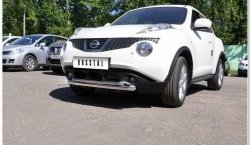 17 799 р. Защита переднего бампера (2 трубыØ63 и 42 мм, нержавейка) SLITKOFF  Nissan Juke  1 YF15 (2010-2014) дорестайлинг  с доставкой в г. Набережные‑Челны. Увеличить фотографию 2