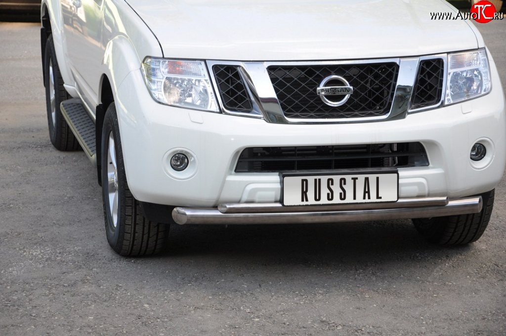 23 649 р. Защита переднего бампера (2 трубыØ76 и 42 мм, нержавейка) SLITKOFF  Nissan Pathfinder  R51 (2004-2007) дорестайлинг  с доставкой в г. Набережные‑Челны