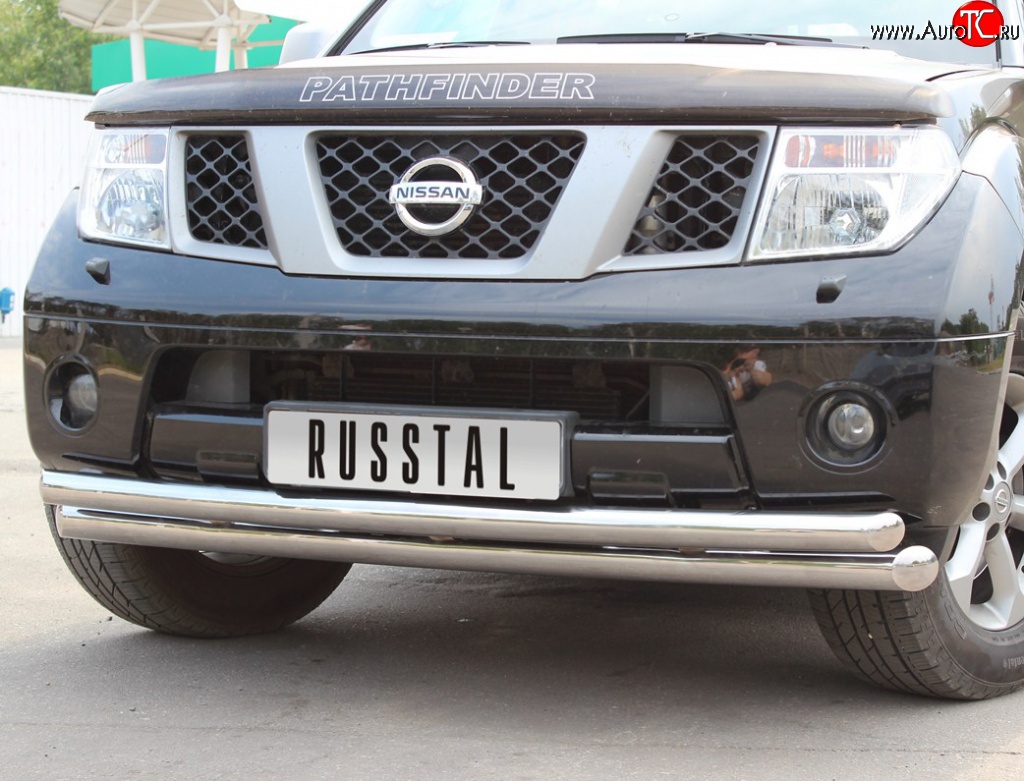 22 649 р. Защита переднего бампера (2 трубыØ76 и 63 мм, нержавейка) SLITKOFF Nissan Pathfinder R51 дорестайлинг (2004-2007)  с доставкой в г. Набережные‑Челны