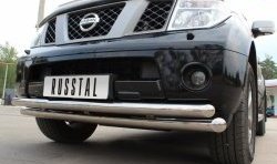 22 649 р. Защита переднего бампера (2 трубыØ76 и 63 мм, нержавейка) SLITKOFF Nissan Pathfinder R51 дорестайлинг (2004-2007)  с доставкой в г. Набережные‑Челны. Увеличить фотографию 2