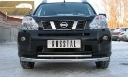 Защита переднего бампера (2 трубыØ63 и 42 мм, нержавейка) SLITKOFF Nissan (Нисан) X-trail (Х-трейл)  1 T30 (2000-2003) 1 T30 дорестайлинг