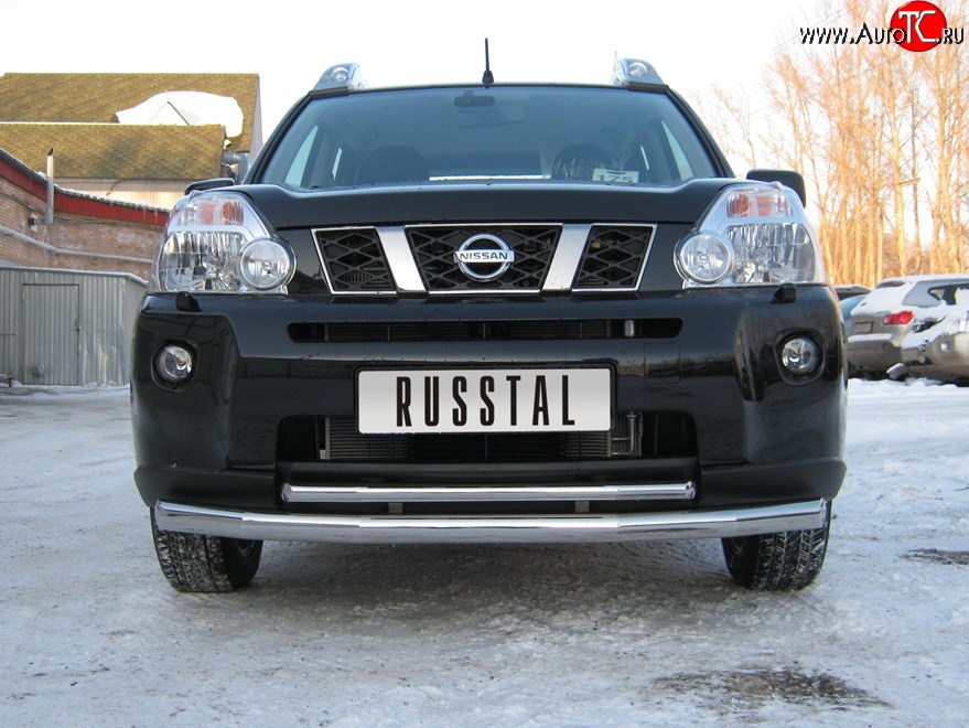 17 399 р. Защита переднего бампера (2 трубыØ63 и 42 мм, нержавейка) SLITKOFF  Nissan X-trail  1 T30 (2000-2003) дорестайлинг  с доставкой в г. Набережные‑Челны