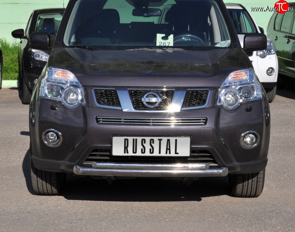 10 899 р. Защита переднего бампера (2 трубыØ63 и 42 мм, нержавейка) Russtal Nissan X-trail 2 T31 рестайлинг (2010-2015)  с доставкой в г. Набережные‑Челны