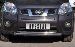 Защита переднего бампера (2 трубыØ76 и 42 мм, нержавейка) SLITKOFF Nissan X-trail 2 T31 рестайлинг (2010-2015)