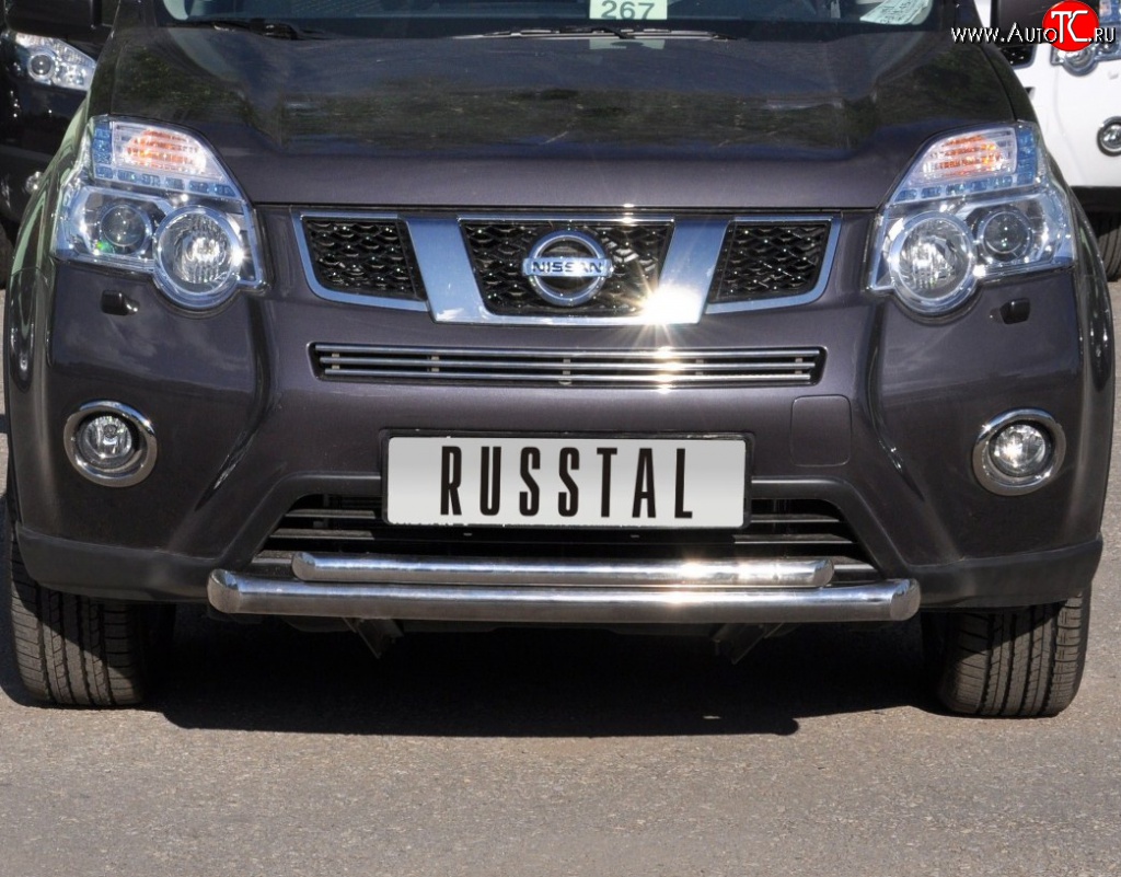 18 399 р. Защита переднего бампера (2 трубыØ76 и 42 мм, нержавейка) SLITKOFF Nissan X-trail 2 T31 рестайлинг (2010-2015)  с доставкой в г. Набережные‑Челны