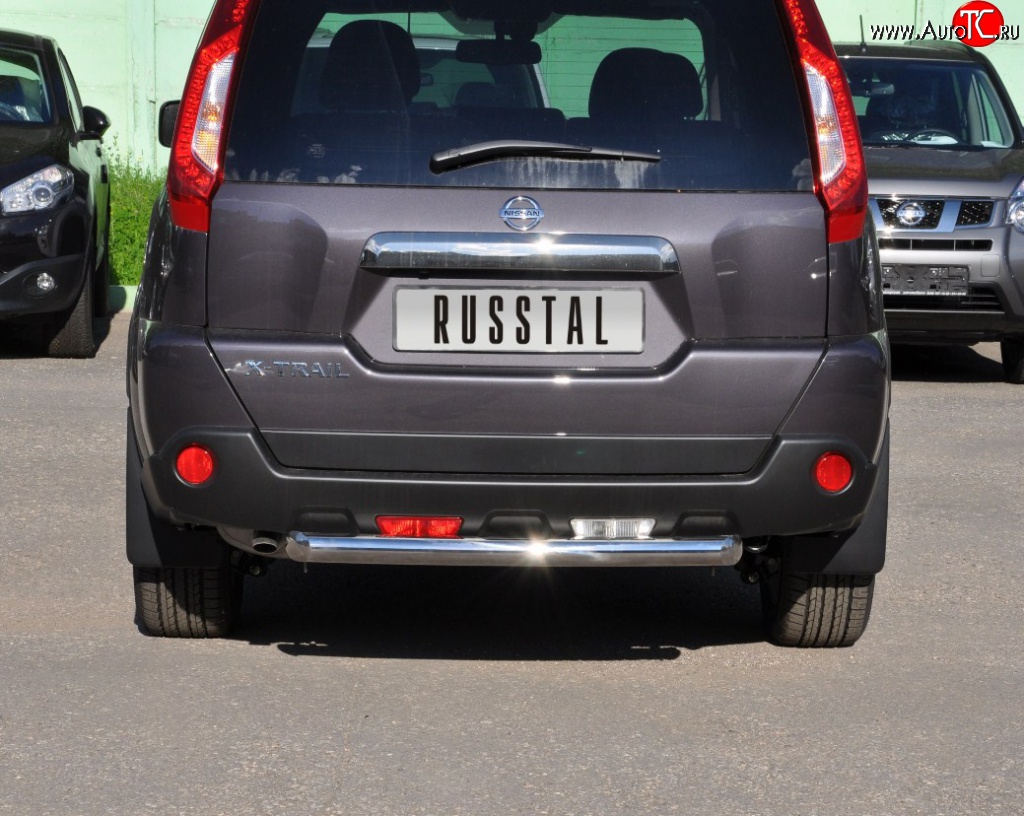 8 799 р. Защита заднего бампера (Ø63 мм, нержавейка) Russtal Nissan X-trail 2 T31 рестайлинг (2010-2015)  с доставкой в г. Набережные‑Челны