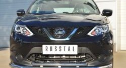 Защита переднего бампера (2 трубыØ63 и 42 мм, нержавейка) SLITKOFF Nissan Qashqai 2 J11 дорестайлинг (2013-2019)