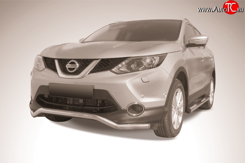 15 299 р. Фигурная защита переднего бампера диаметром 57 мм Slitkoff Nissan Qashqai 2 J11 дорестайлинг (2013-2019) (Нержавейка, Полированная)  с доставкой в г. Набережные‑Челны