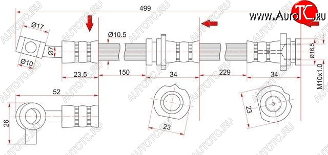 799 р. Тормозной шланг SAT (правый)  Nissan AD  Y11 - Wingroad  2 Y11  с доставкой в г. Набережные‑Челны