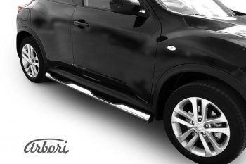 Защита штатных порогов 4WD Arbori (с проступью, нержавейка, d76 mm). Nissan Juke 1 YF15 рестайлинг (2014-2020)