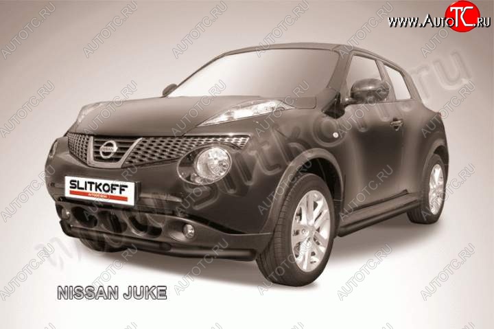 10 249 р. Защита переднего бампера из труб d57 и d42 Slitkoff  Nissan Juke  1 YF15 (2010-2020) дорестайлинг, рестайлинг (Цвет: серебристый)  с доставкой в г. Набережные‑Челны