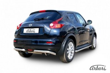 10 619 р. Защита заднего бампера Arbori (уголки, нержавейка, 1 труба d57 mm). Nissan Juke 1 YF15 дорестайлинг (2010-2014)  с доставкой в г. Набережные‑Челны. Увеличить фотографию 2