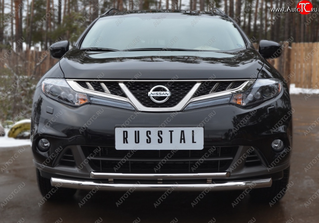 20 999 р. Защита переднего бампера (2 трубы Ø63 и 42 мм, нержавейка) SLITKOFF Nissan Murano 2 Z51 рестайлинг (2010-2016)  с доставкой в г. Набережные‑Челны