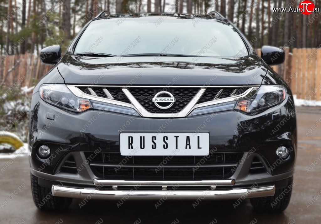 22 649 р. Защита переднего бампера (2 трубы Ø76 и 42 мм, нержавейка) SLITKOFF  Nissan Murano  2 Z51 (2010-2016) рестайлинг  с доставкой в г. Набережные‑Челны