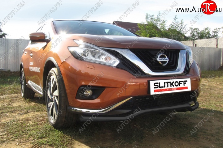 12 899 р. защита переднего бампера Slitkoff Nissan Murano 3 Z52 дорестайлинг (2015-2022) (Цвет: серебристый)  с доставкой в г. Набережные‑Челны