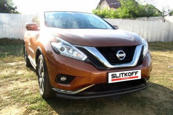 9 999 р. Защита переднего бампер Slitkoff  Nissan Murano  3 Z52 (2015-2022) дорестайлинг (Цвет: серебристый)  с доставкой в г. Набережные‑Челны. Увеличить фотографию 1