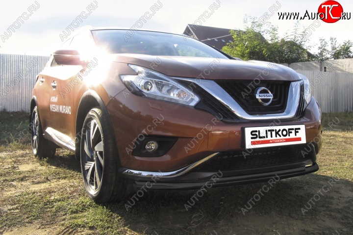 11 249 р. защита переднего бампера Slitkoff Nissan Murano 3 Z52 дорестайлинг (2015-2022) (Цвет: серебристый)  с доставкой в г. Набережные‑Челны