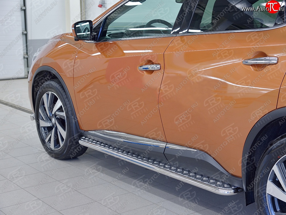 26 999 р. Порожки для ног (Ø42) SLITKOFF  Nissan Murano  3 Z52 (2015-2024) дорестайлинг, рестайлинг (лист - алюминий, профиль - нержавейка)  с доставкой в г. Набережные‑Челны