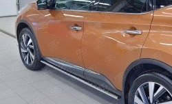 Защита порогов из овальной трубы диаметром 75x42 мм с проступью Russtal Nissan Murano 3 Z52 дорестайлинг (2015-2022)