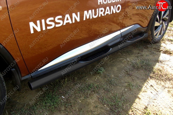 16 349 р. Защита порогов Slitkoff Nissan Murano 3 Z52 дорестайлинг (2015-2022) (Цвет: серебристый)  с доставкой в г. Набережные‑Челны