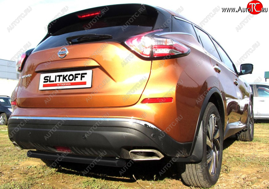 5 599 р. Защита заднего бампера Slitkoff (Ø 57, короткая) Nissan Murano 3 Z52 дорестайлинг (2015-2022) (Сталь с полимерным покрытием. Цвет: черный)  с доставкой в г. Набережные‑Челны