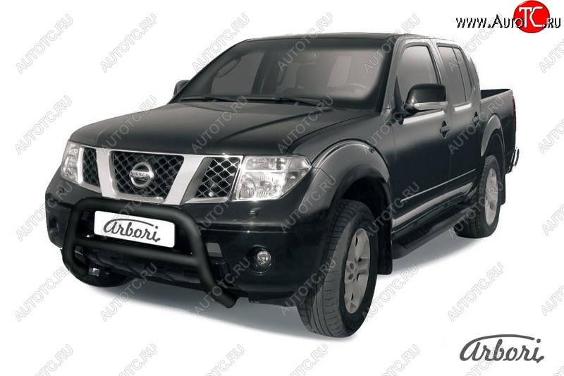 17 279 р. Защита переднего бампера Arbori (низкая, черная, 1 труба d76 mm). Nissan Navara 2 D40 дорестайлинг (2004-2010)  с доставкой в г. Набережные‑Челны