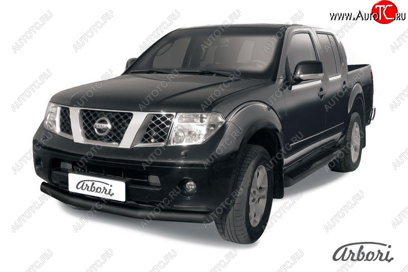 7 019 р. Защита переднего бампера Arbori (черная, 1 труба d76 mm). Nissan Navara 2 D40 дорестайлинг (2004-2010)  с доставкой в г. Набережные‑Челны