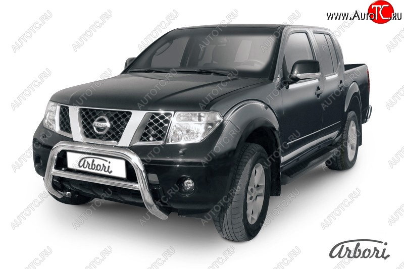 32 579 р. Защита переднего бампера Arbori (низкая, нержавейка, 1 труба d76 mm). Nissan Navara 2 D40 дорестайлинг (2004-2010)  с доставкой в г. Набережные‑Челны