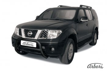 Защита переднего бампера Arbori (низкая, черная, 1 труба d76 mm). Nissan Pathfinder R51 дорестайлинг (2004-2007)