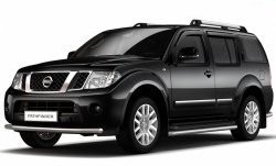 Защита порогов из трубы Ø51 Petroil Tuning Nissan Pathfinder R51 дорестайлинг (2004-2007)  (Нержавеющая полированная сталь)