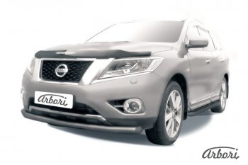 6 749 р. Защита переднего бампера Arbori (черная, 1 труба d57 mm). Nissan Pathfinder R52 дорестайлинг (2012-2017)  с доставкой в г. Набережные‑Челны. Увеличить фотографию 1