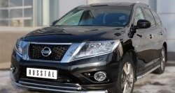 14 499 р. Защита переднего бампера (2 трубыØ63 и 42 мм, нержавейка) SLITKOFF Nissan Pathfinder R52 дорестайлинг (2012-2017)  с доставкой в г. Набережные‑Челны. Увеличить фотографию 2