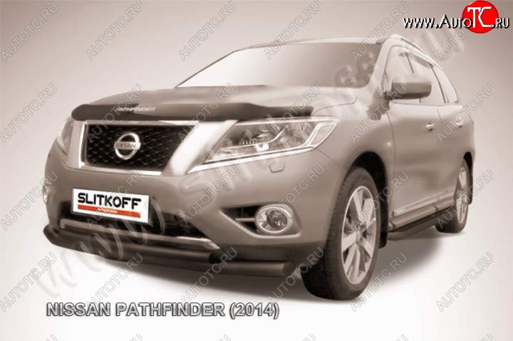 11 999 р. Защита переднего бампер Slitkoff Nissan Pathfinder R52 дорестайлинг (2012-2017) (Цвет: серебристый)  с доставкой в г. Набережные‑Челны