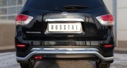 16 399 р. Защита заднего бампера (Ø63 мм волна, нержавейка) SLITKOFF Nissan Pathfinder R52 дорестайлинг (2012-2017)  с доставкой в г. Набережные‑Челны. Увеличить фотографию 4