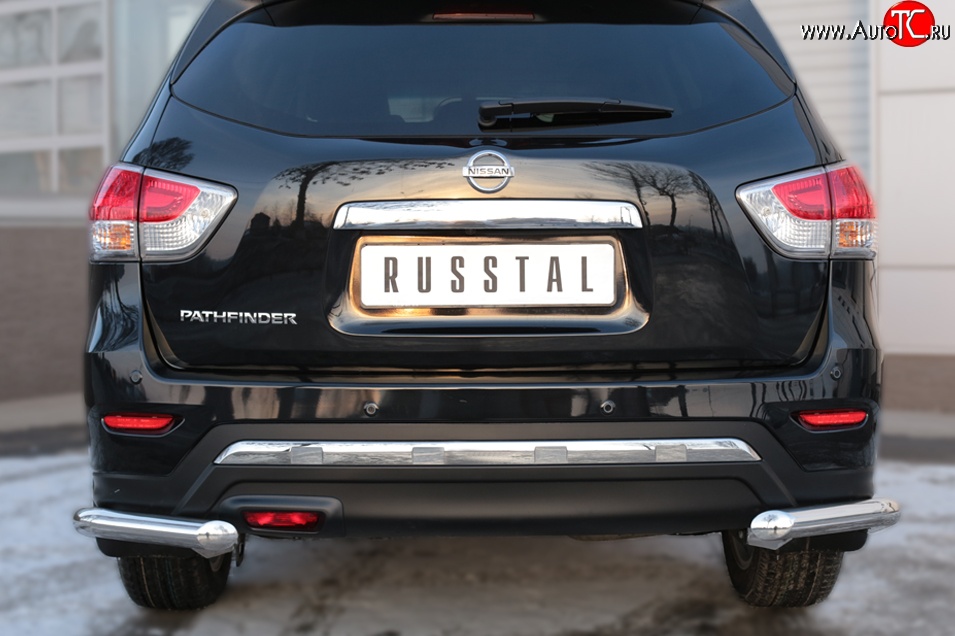 17 999 р. Защита заднего бампера (Ø63 мм уголки, нержавейка) SLITKOFF Nissan Pathfinder R52 дорестайлинг (2012-2017)  с доставкой в г. Набережные‑Челны