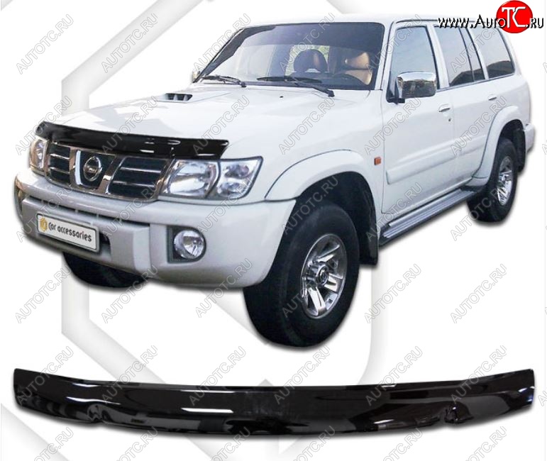 1 999 р. Дефлектор капота CA-Plastiс  Nissan Patrol  5 (1997-2004) Y61 дорестайлинг, Y61 1-ый рестайлинг (Classic черный, Без надписи)  с доставкой в г. Набережные‑Челны