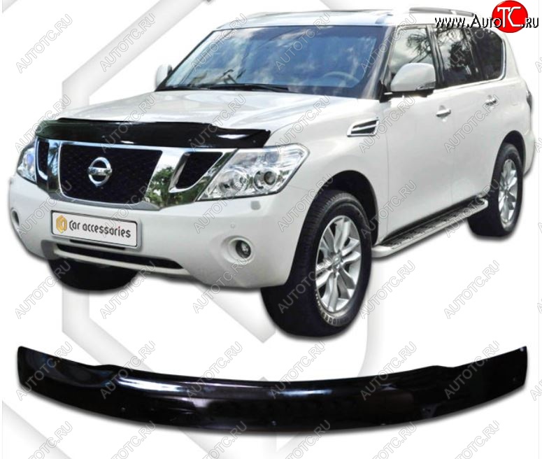 2 499 р. Дефлектор капота CA-Plastic  Nissan Patrol  6 (2010-2017) Y62 дорестайлинг, Y62 рестайлинг (Classic черный, Без надписи)  с доставкой в г. Набережные‑Челны