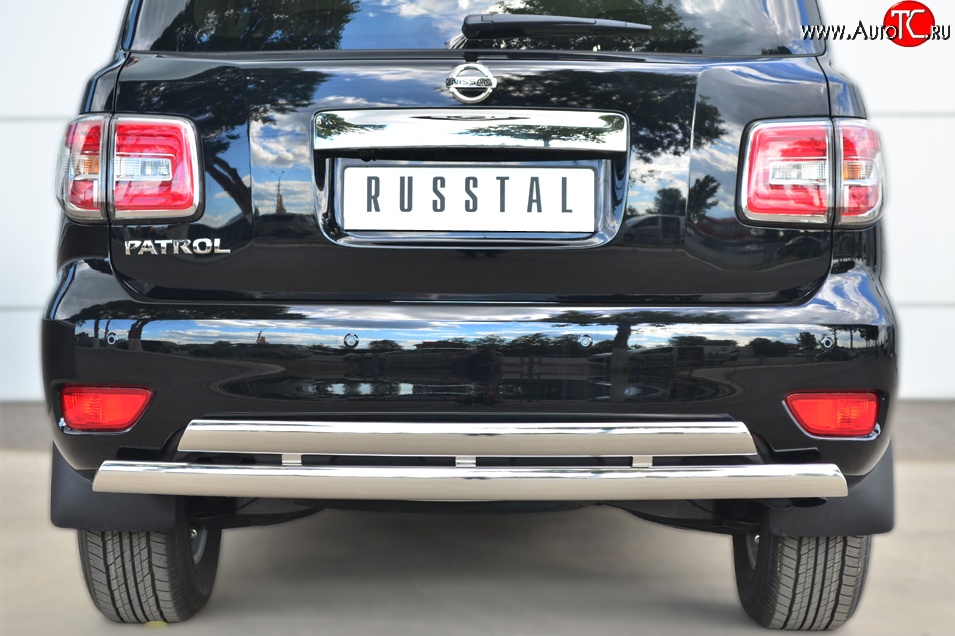 27 999 р. Защита заднего бампера (2 трубы Ø76х42 мм, нержавейка) Russtal Nissan Patrol 6 Y62 рестайлинг (2014-2017)  с доставкой в г. Набережные‑Челны