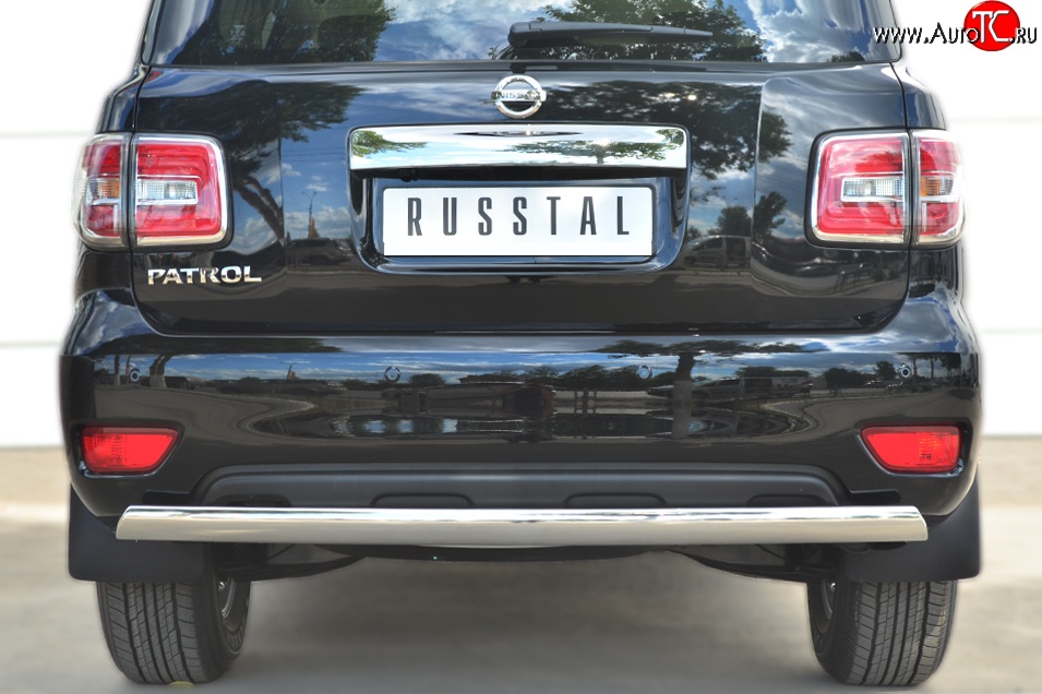 15 649 р. Защита заднего бампера (Ø75x42 мм, нержавейка) Russtal Nissan Patrol 6 Y62 рестайлинг (2014-2017)  с доставкой в г. Набережные‑Челны