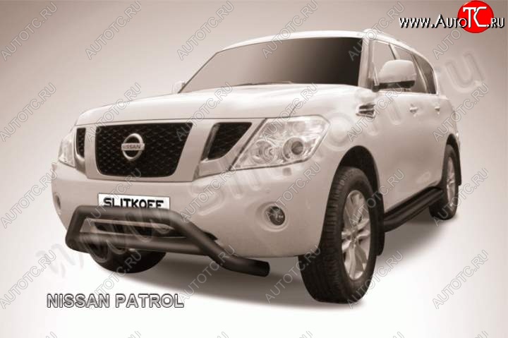 39 199 р. Кенгурятник d76 низкий широкий с перемычкой Nissan Patrol 6 Y62 дорестайлинг (2010-2014) (Цвет: серебристый)  с доставкой в г. Набережные‑Челны