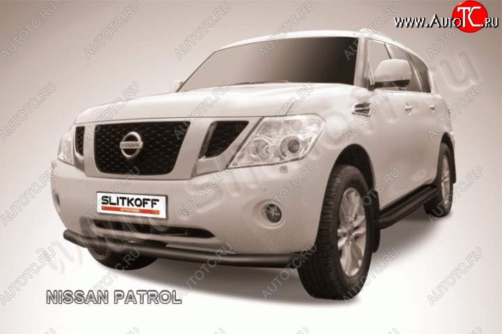 13 799 р. Защита переднего бампер Slitkoff Nissan Patrol 6 Y62 дорестайлинг (2010-2014) (Цвет: серебристый)  с доставкой в г. Набережные‑Челны