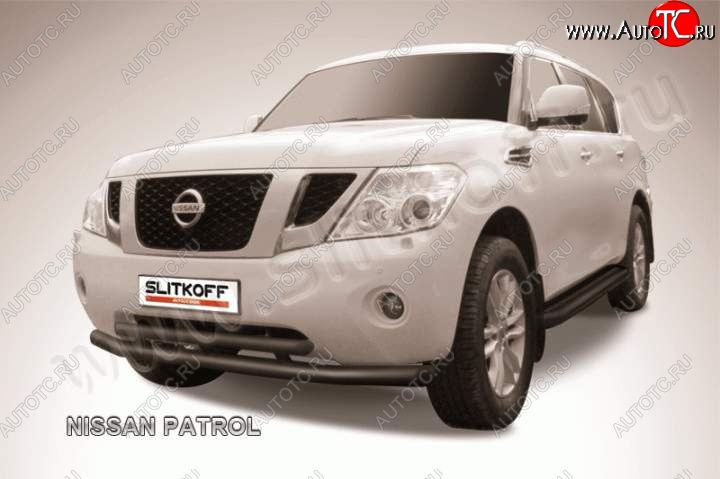 20 899 р. Защита переднего бампер Slitkoff Nissan Patrol 6 Y62 дорестайлинг (2010-2014) (Цвет: серебристый)  с доставкой в г. Набережные‑Челны