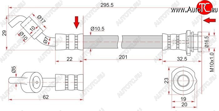 799 р. Тормозной шланг SAT (задний, левый)  Nissan Presage - Teana  1 J31  с доставкой в г. Набережные‑Челны