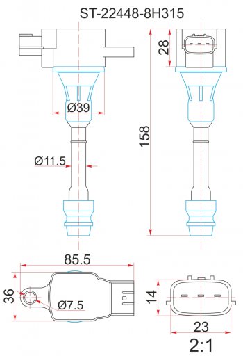 Катушка зажигания (QR20DE / QR25DE) SAT Nissan Primera 3 универсал P12 (2002-2008)