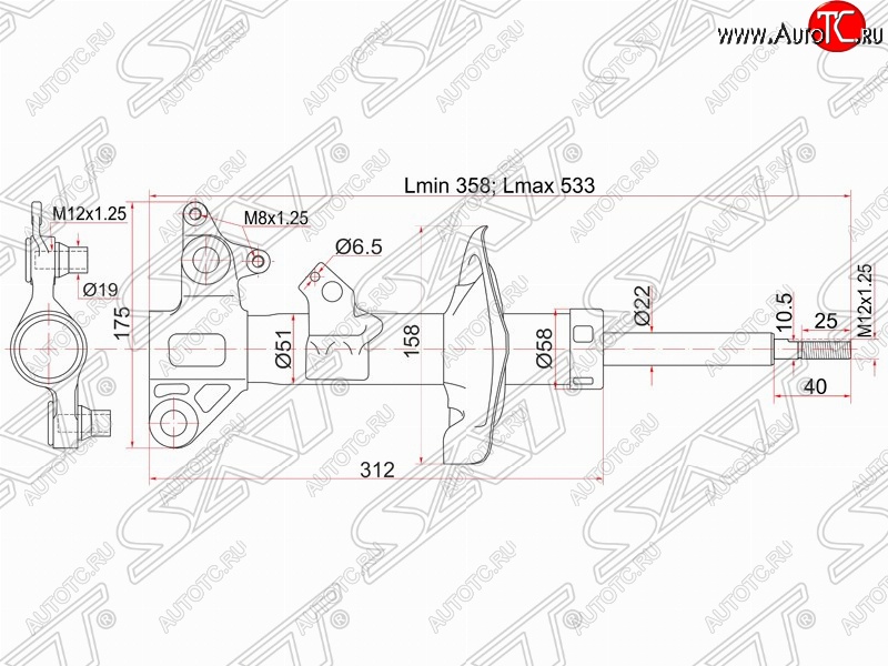 4 199 р. Правый амортизатор передний SAT  Nissan Primera ( 3 седан,  3 универсал) (2001-2008) P12, P12  с доставкой в г. Набережные‑Челны